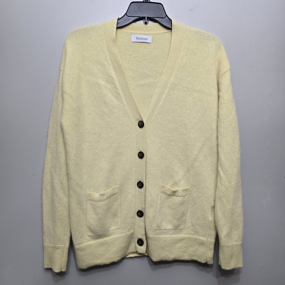 Naadam 100% Cashmere Cardigan Sweater Women Small Yellow Pocket Soft Cozy Easter